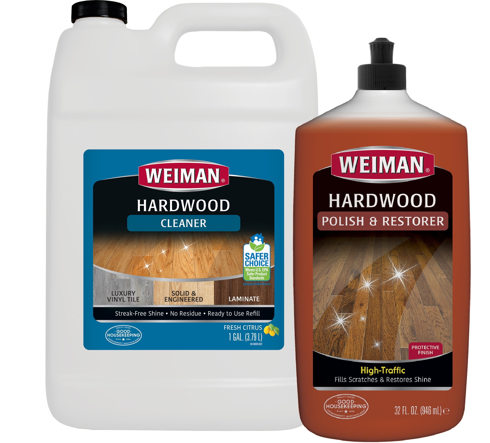 Weiman High Traffic Hardwood Floor Cleaner & Polish 128oz Cleaner, 32oz HighShine Polish for