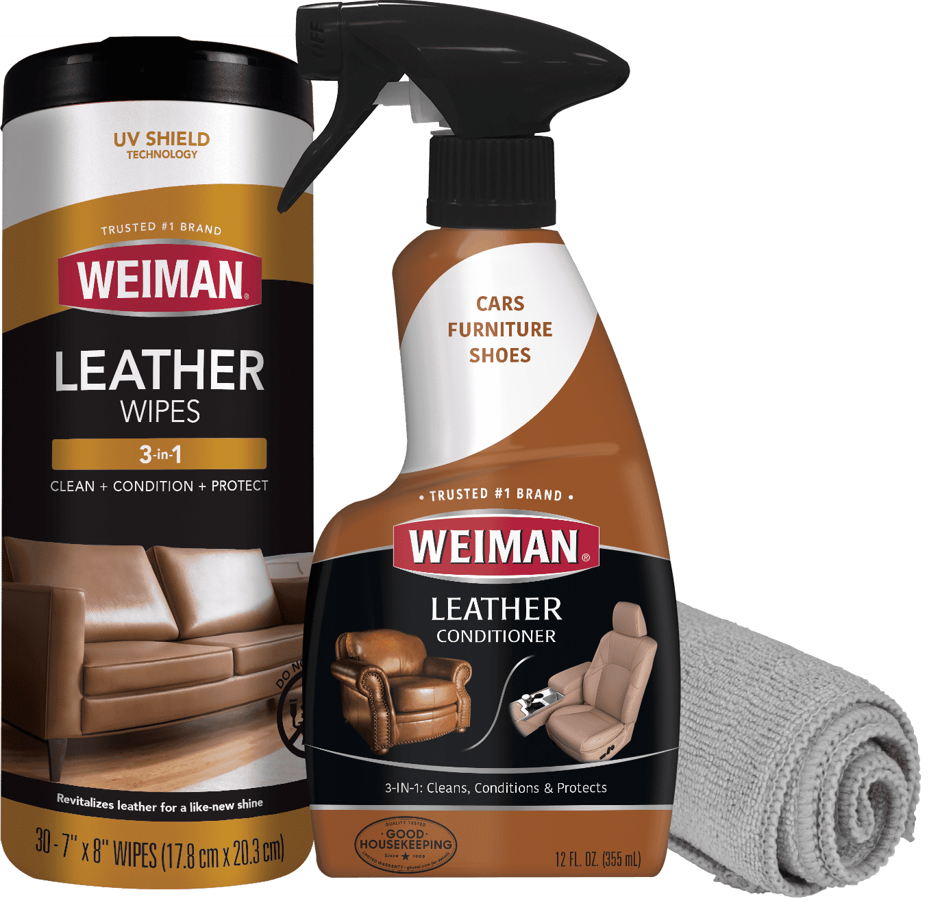 Weiman Leather Cleaner & Conditioner Care Kit - 3-in-1 Clean, Condition and UV Protection