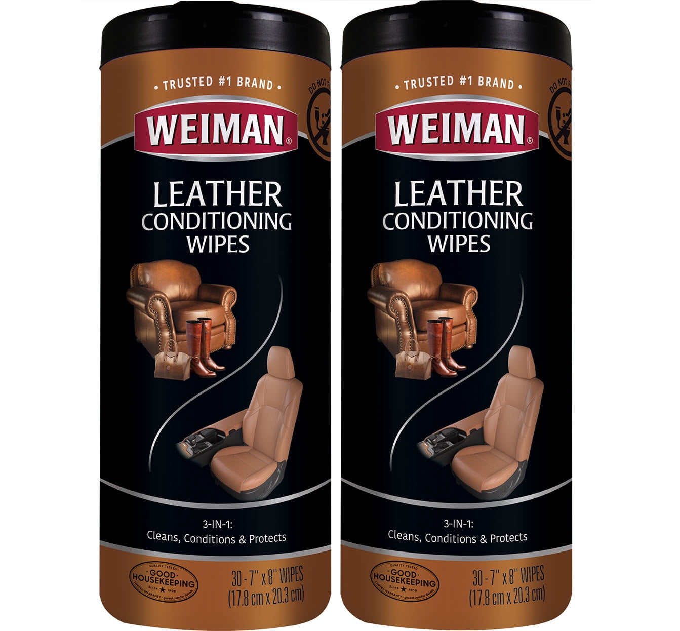 Weiman Leather Wipes - 2 Pack - Clean Condition UV Protection Help Prevent Cracking or Fading of Leather Furniture, Car SEATS & Interior, Shoes and Mo