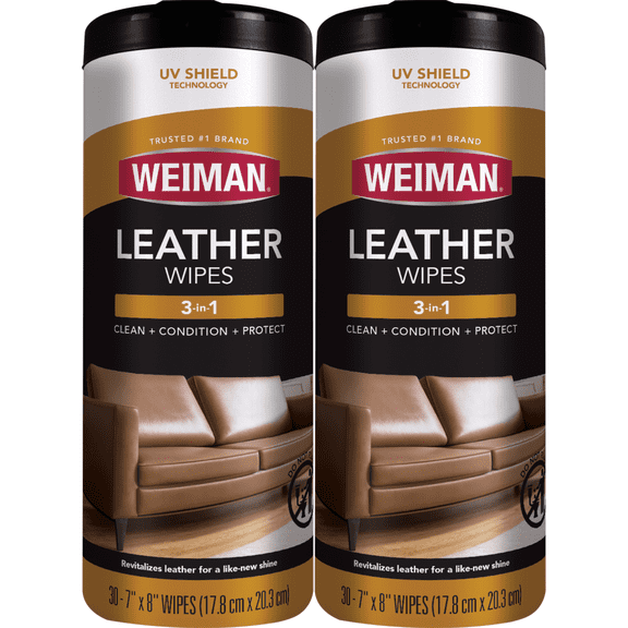 Weiman Leather Wipes - 2 Pack - Clean Condition UV Protection Help Prevent Cracking or Fading of Leather Furniture, Car Seats & Interior, Shoes and More