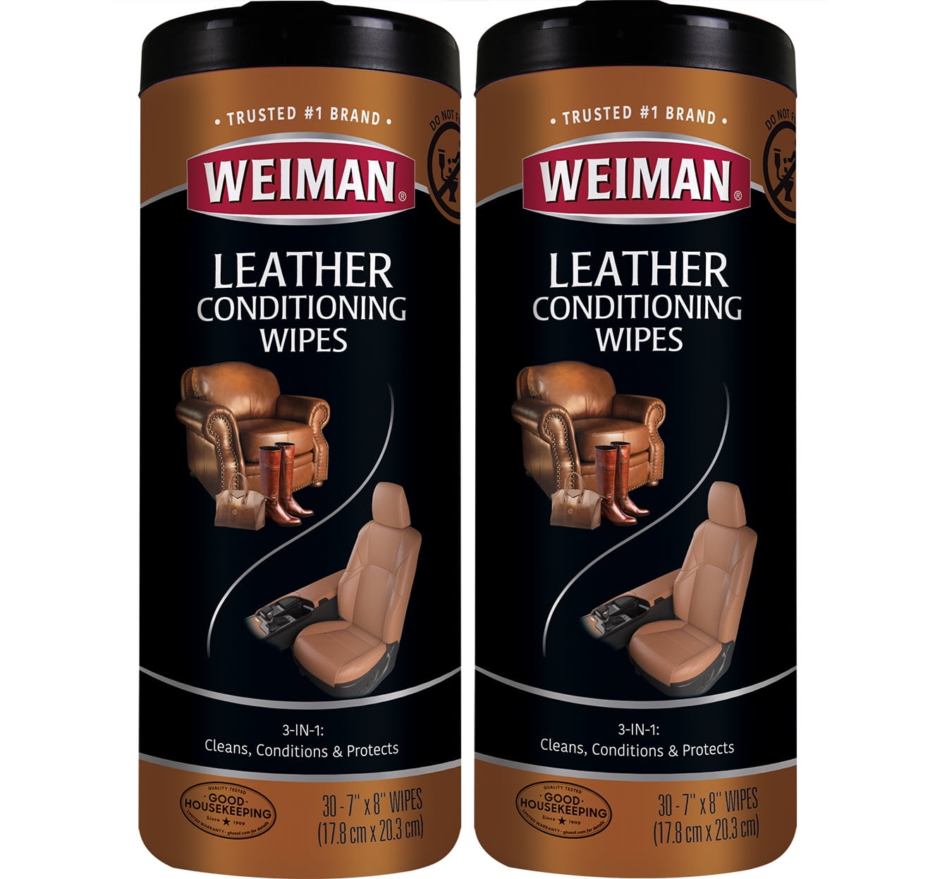 Weiman Leather Wipes - 2 Pack - Clean Condition UV Protection Help Prevent Cracking or Fading of Leather Furniture, Car Seats & Interior, Shoes and More