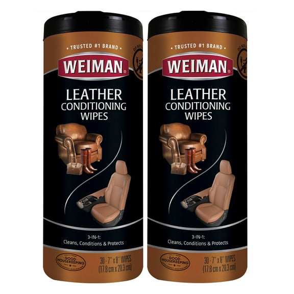 Weiman Leather Wipes - 2 Pack - Clean Condition UV Protection Help Prevent Cracking or Fading of Leather Furniture, Car Seats & Interior, Shoes and More