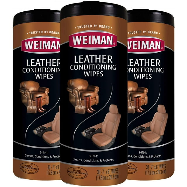 Weiman Leather Wipes 30 Count (3 Pack) For Cleaning, Conditioning