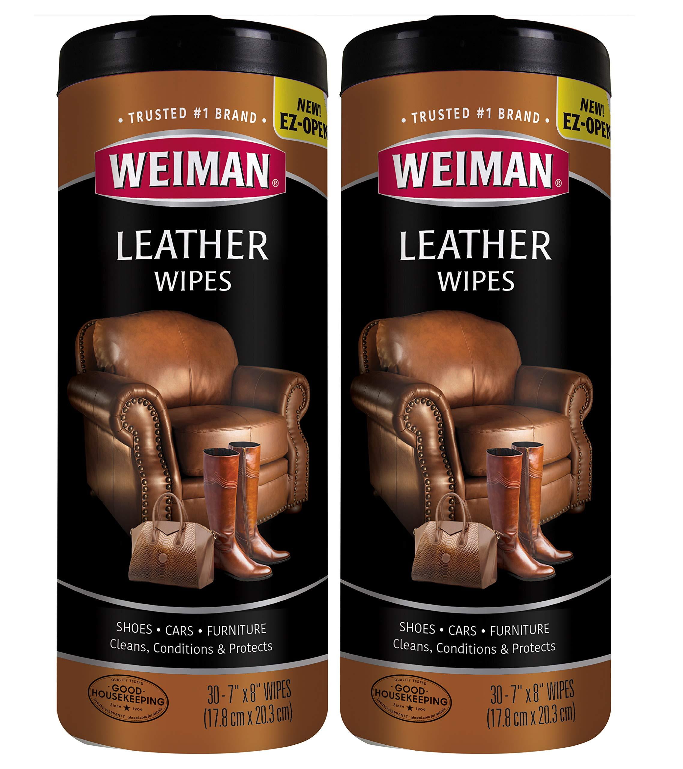 Weiman Leather Wipes Clean Condition UV Protection Help Prevent Cracking or Fading, 2 Pack