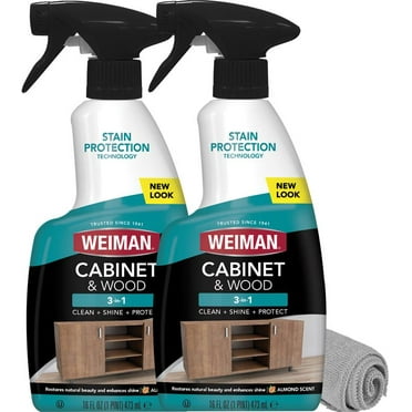 Weiman Liquid Wood Cleaner & Polish, Almond Scent, 16 Fluid Ounce, 2 Count w/ Microfiber Towel NEW LOOK!