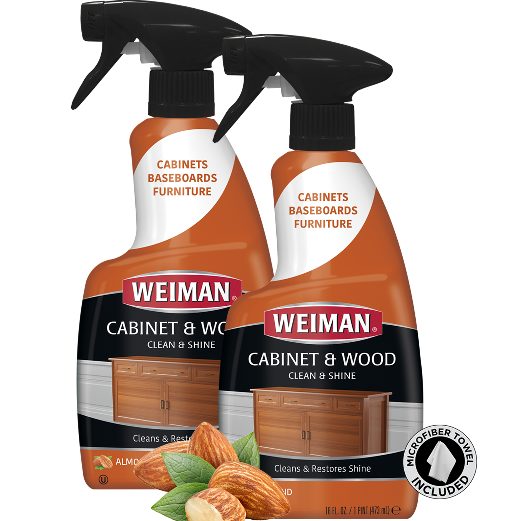 Weiman Liquid Wood Cleaner & Polish, Almond Scent, 16 Fluid Ounce, 2 Count w/ Microfiber Towel - image 1 of 8