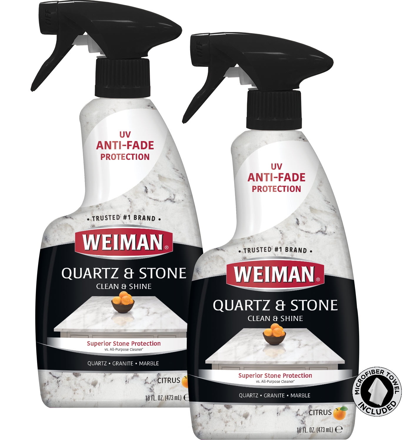 Weiman Quartz Countertop Daily Cleaner and Polish 16 fl oz (2 Pack) w/ Microfiber Towel