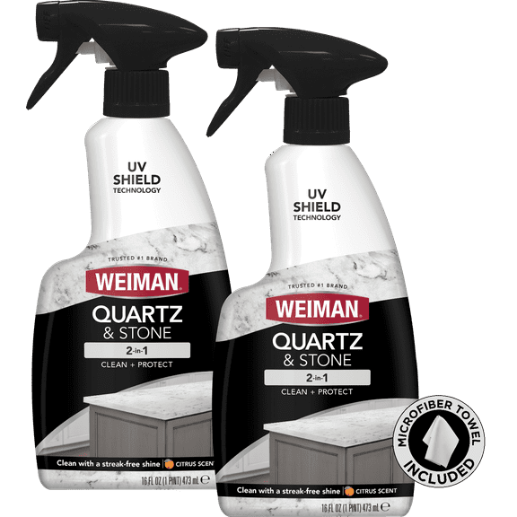 Weiman Quartz Countertop Daily Cleaner and Polish - 16 fl oz (2 Pack) w/ Microfiber Towel