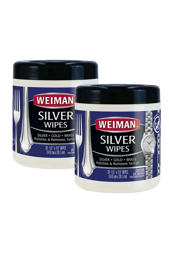 Silver Jewelry Polish Cleaner and Tarnish Remover Wipes for Watches, Antiques, Flatware - 20 Count - 2 Pack