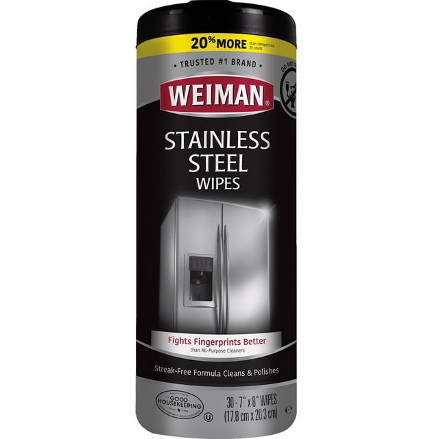 Weiman Stainless Steel Appliance Cleaning Wipes,  Streak-Free Shine, 30 Count