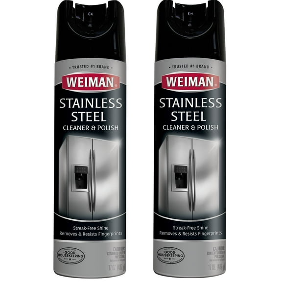 Weiman Stainless Steel Cleaner and Polish - 17 Ounce 2 Pack - Non-Toxic Protects Appliances from Fingerprints and Leaves a Streak-less Shine for Refrigerator Dishwasher Oven Grill - 34 Ounce Total