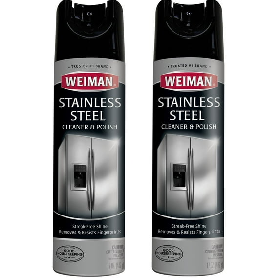 Weiman Stainless Steel Cleaner and Polish - 17 Ounce 2 Pack - Non-Toxic Protects Appliances from Fingerprints and Leaves a Streak-less Shine for Refrigerator Dishwasher Oven Grill - 34 Ounce Total