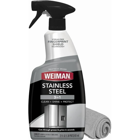 Weiman Stainless Steel Cleaner and Polish 22 Fl oz with Microfiber Cleaning Towel