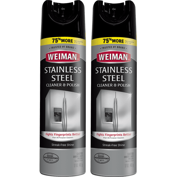 Weiman Stainless Steel Cleaner and Polish Aerosol Spray, Streak-Free Shine, No More Fingerprints - 17 fl oz (2 Pack)
