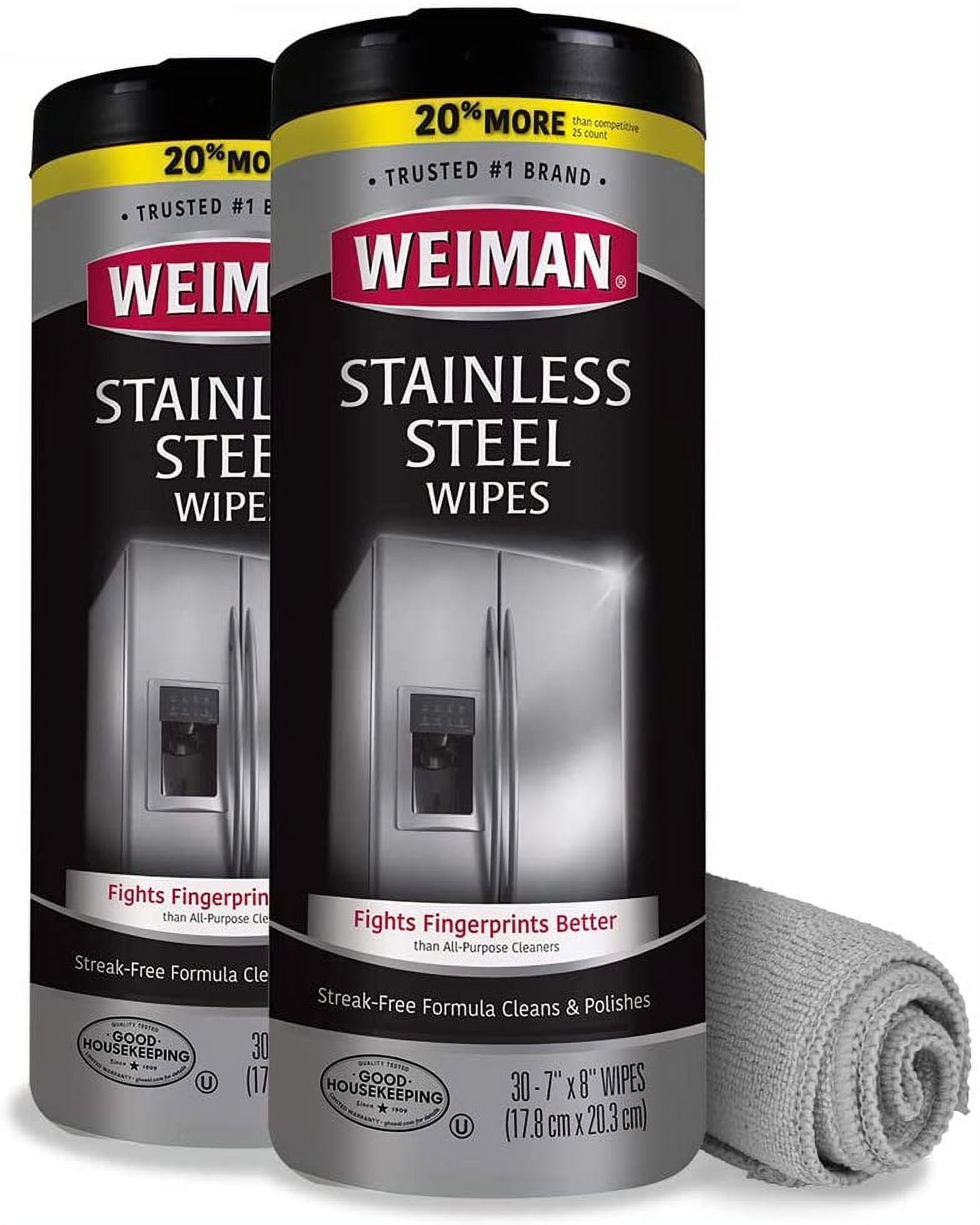 Weiman Stainless Steel Cleaner and Polish Wipes Bundle with Microfiber Cloth