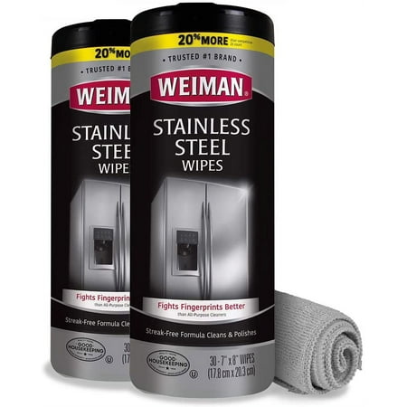 Weiman Stainless Steel Cleaner and Polish Wipes for Easy Cleaning of Kitchen Appliances - MicroFiber Buffing Towel Included