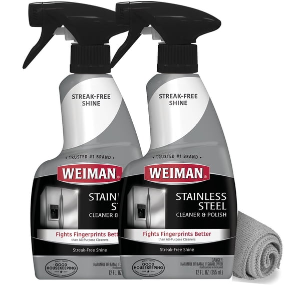 Weiman Stainless Steel Cleaner and Polish for Appliances - 12 oz with Microfiber Buffing Towel Included (2 Pack)