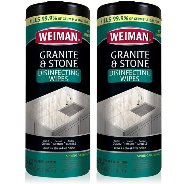 Weiman Surface Cleaners Granite Wipes with Disinfectant, 6.1 Ounce, 2