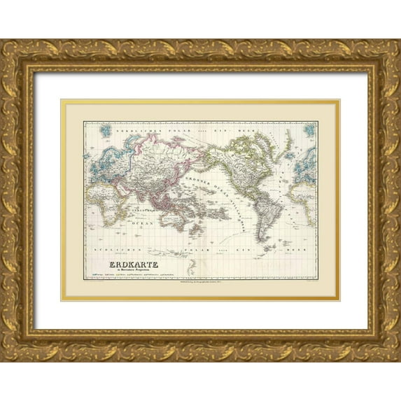 Weimar 14x11 Gold Ornate Wood Framed with Double Matting Museum Art Print Titled - Mercator Projection - Weimar 1853