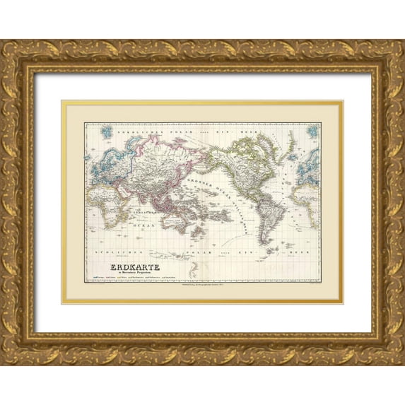 Weimar 18x14 Gold Ornate Wood Framed with Double Matting Museum Art Print Titled - Mercator Projection - Weimar 1853