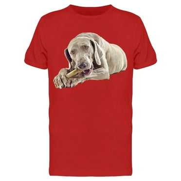 Weimaraner Chewing Bone T-Shirt Men -Image by Shutterstock, Male Small