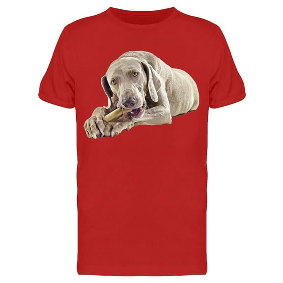 Weimaraner Chewing Bone T-Shirt Men -Image by Shutterstock, Male x-Large