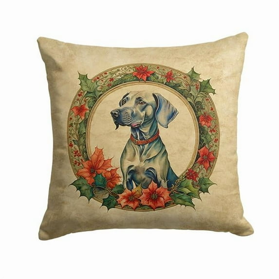 Weimaraner Christmas Flowers Throw Pillow 18 in x 18 in