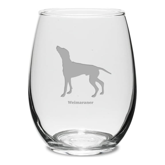 Weimaraner Deep Etched 15 oz Stemless White Wine Glass