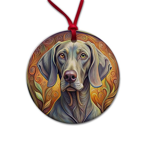 Weimaraner Dog Art Nouveau Christmas Tree Holiday Round Ceramic Ornament
