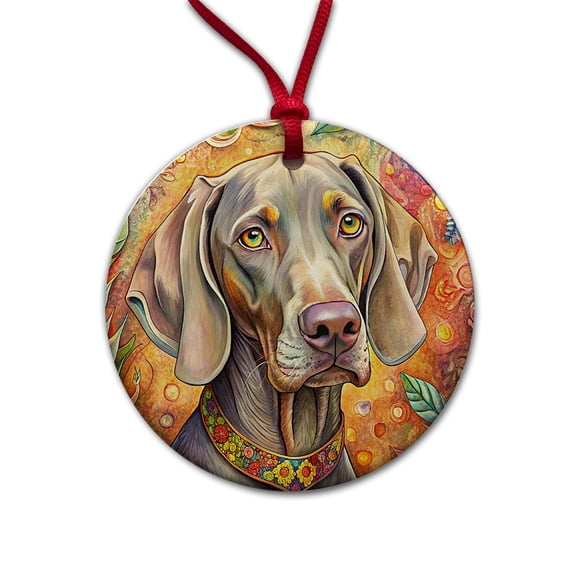 Weimaraner Dog Bohemian Art Christmas Tree Holiday Round Ceramic Ornament