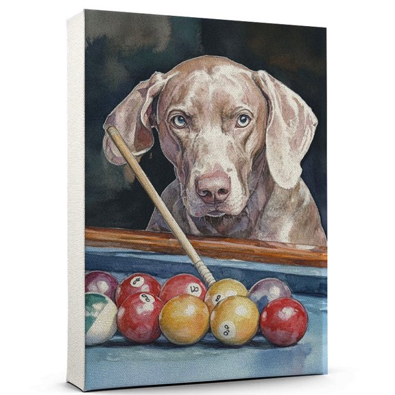 Weimaraner Dog Canvas Canvas Billiards Theme Dog Art for Wall, Weimaraner Dog Playing Billiards Wall Art, Dog Lover Canvas Decor