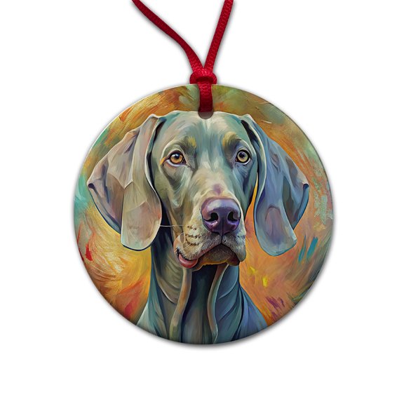 Weimaraner Dog Expressionism Art Christmas Tree Holiday Round Ceramic Ornament