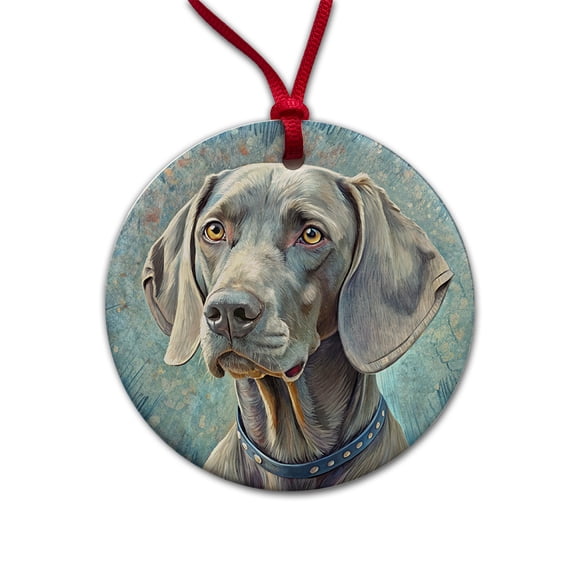 Weimaraner Dog Illustration Christmas Tree Holiday Round Ceramic Ornament