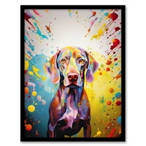 Weimaraner Dog Lover Gift Pet Portrait Yellow Purple Blue Artwork Painting Art Print Framed Poster Wall Decor 12x16 inch