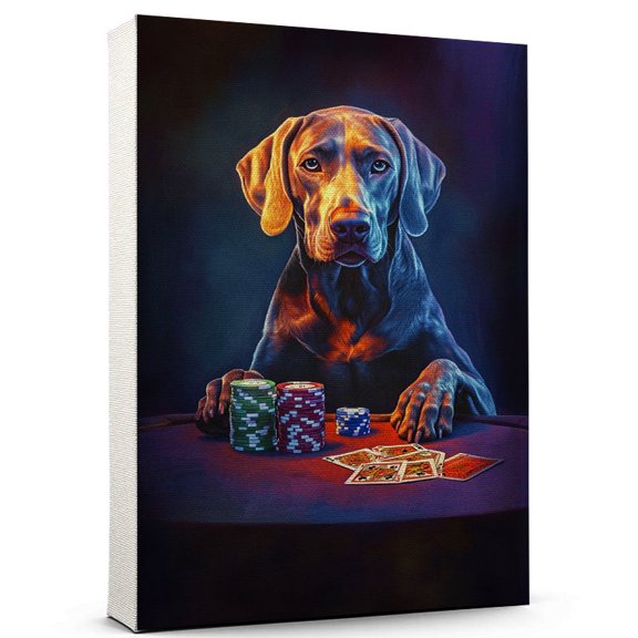 Weimaraner Dog Playing Poker Stretched Canvas Size 8x12 – Vintage Style Weimaraner Dog Art for Poker Fans, Great Gift for Dog Owners