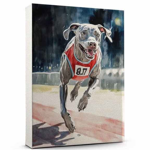Weimaraner Dog Playing Running Wall Stretched Canvas Size 8x12 – Weimaraner Canvas Art for Dog Lovers, Running Canvas Wall Decor