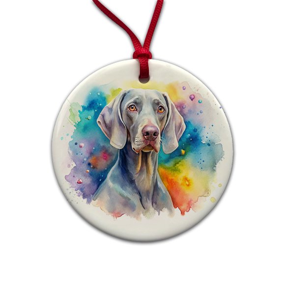Weimaraner Dog Watercolor Style Christmas Tree Holiday Round Ceramic Ornament