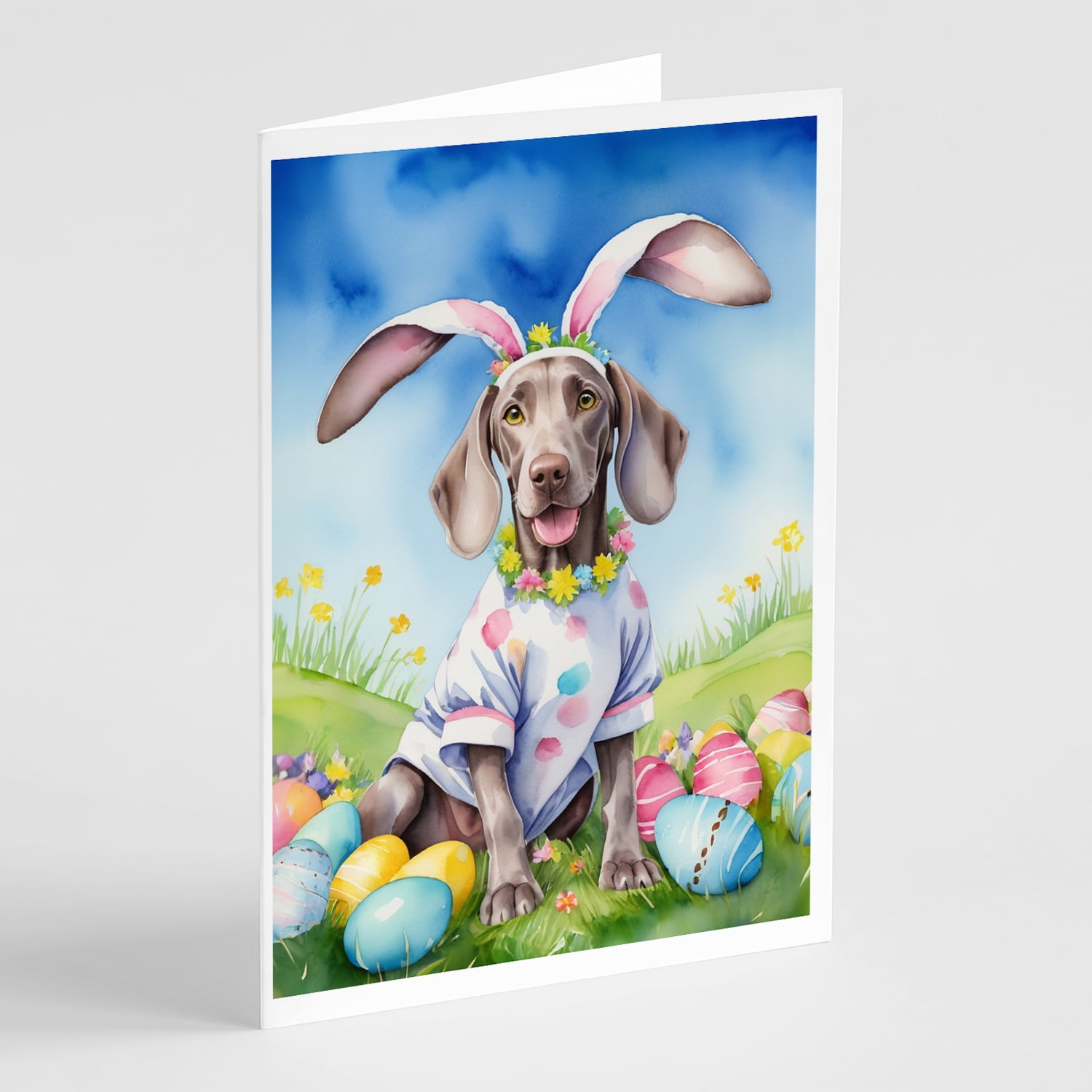 Weimaraner Easter Egg Hunt Greeting Cards Pack of 8 7 in x 5 in