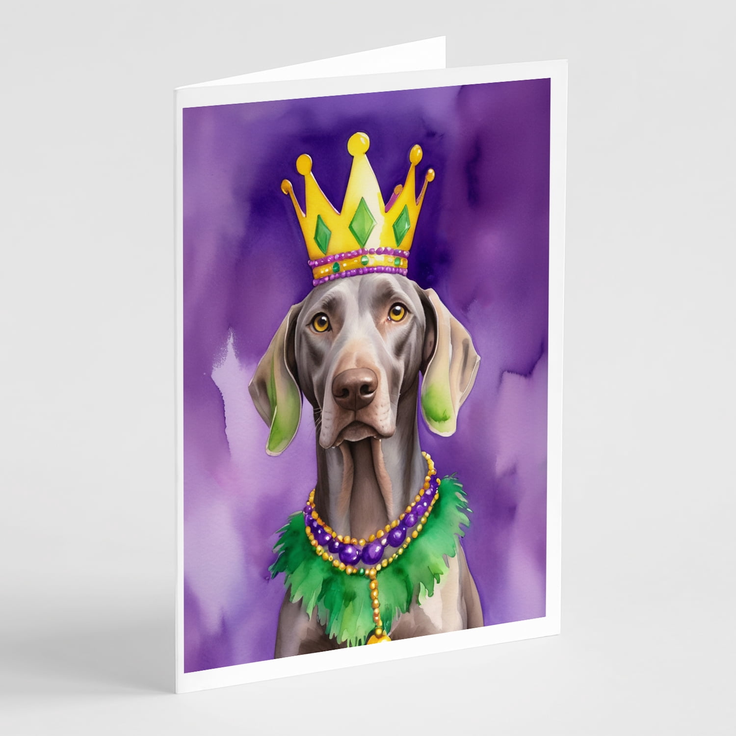 Weimaraner King of Mardi Gras Greeting Cards Pack of 8 7 in x 5 in