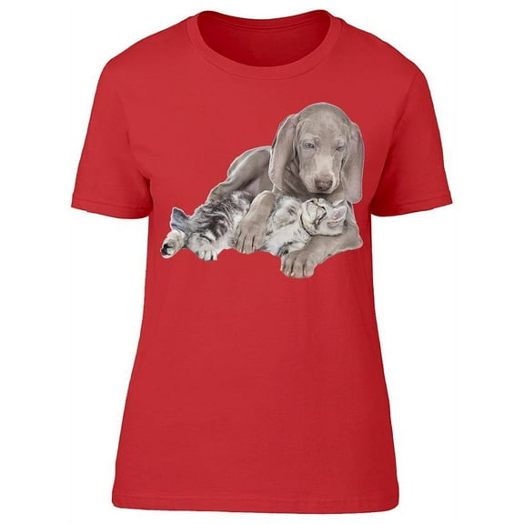 Weimaraner Looking At A Cat T-Shirt Women -Image by Shutterstock, Female Large