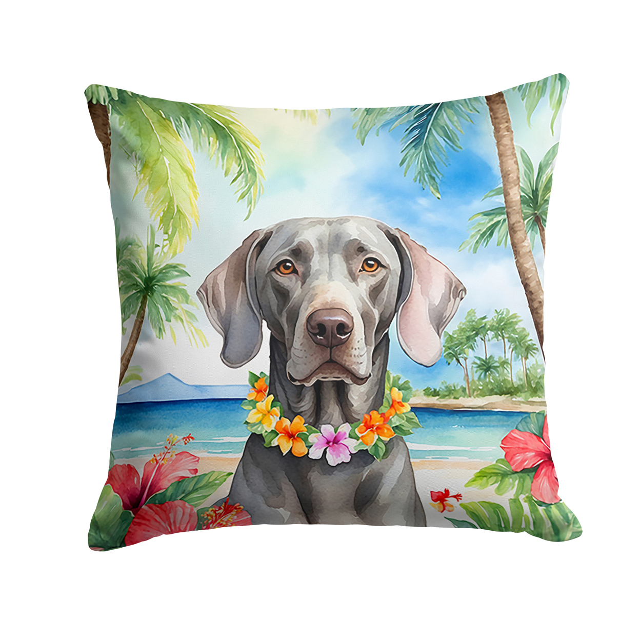 Weimaraner Luau Throw Pillow 18 in x 18 in