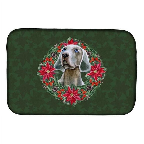 Weimaraner Poinsetta Wreath Dish Drying Mat