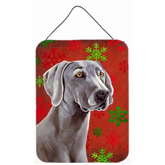 Weimaraner Red Snowflakes Holiday Christmas Aluminum Metal Wall & Door Hanging Prints - 12 x 16 in.