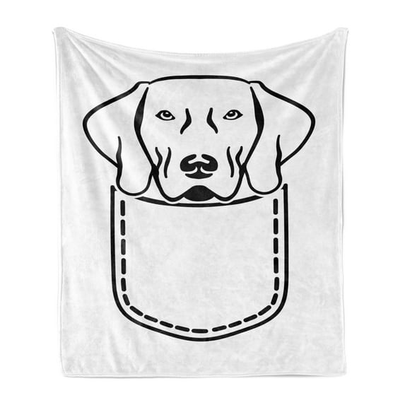 Weimaraner Soft Flannel Fleece Blanket, Monochromatic Drawing of Family German Pet Dog in Pocket Bag Jacket, Cozy Plush for Indoor and Outdoor Use, 70" x 90", White and Charcoal Grey, by Ambesonne