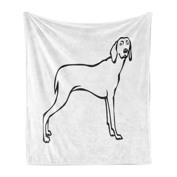 Weimaraner Soft Flannel Fleece Throw Blanket, Monochromatic Graphic Drawn Hunting Big Sized Royalty Dog Animal, Cozy Plush for Indoor and Outdoor Use, 50" x 70", White and Charcoal Grey, by Ambesonne