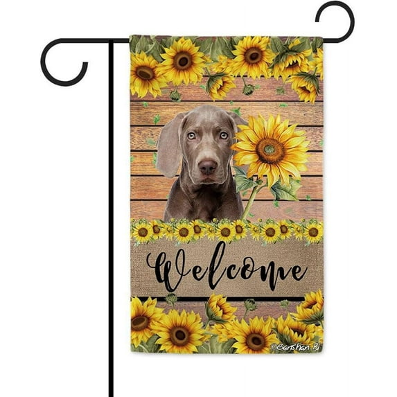 Weimaraner Sunflower Garden Flag Dog Welcome Spring Summer Wooden Print Flag Banner Outside Yard Decor 12.5X18 Inch Double Side Style 1