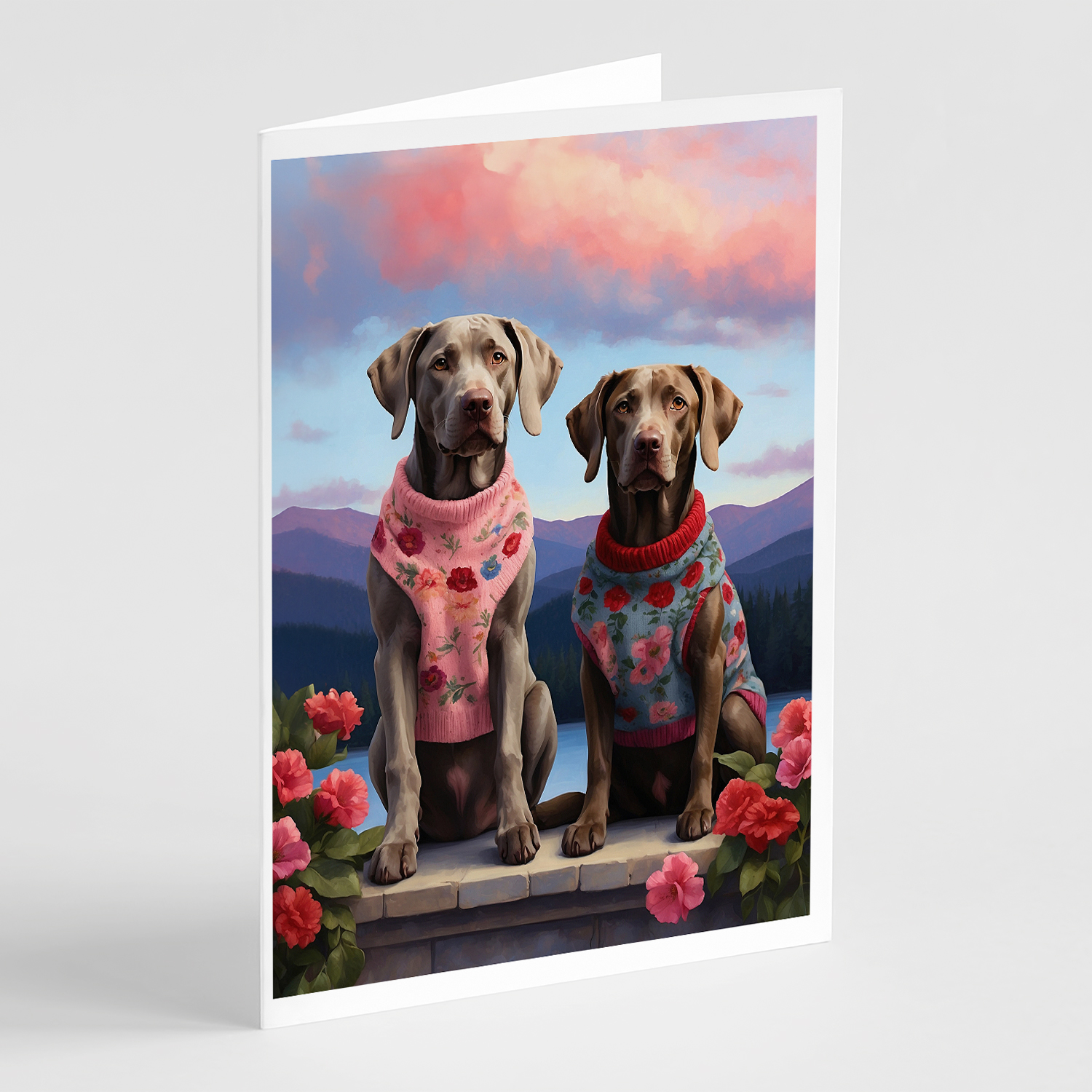 Weimaraner Two Hearts Greeting Cards Pack of 8 7 in x 5 in