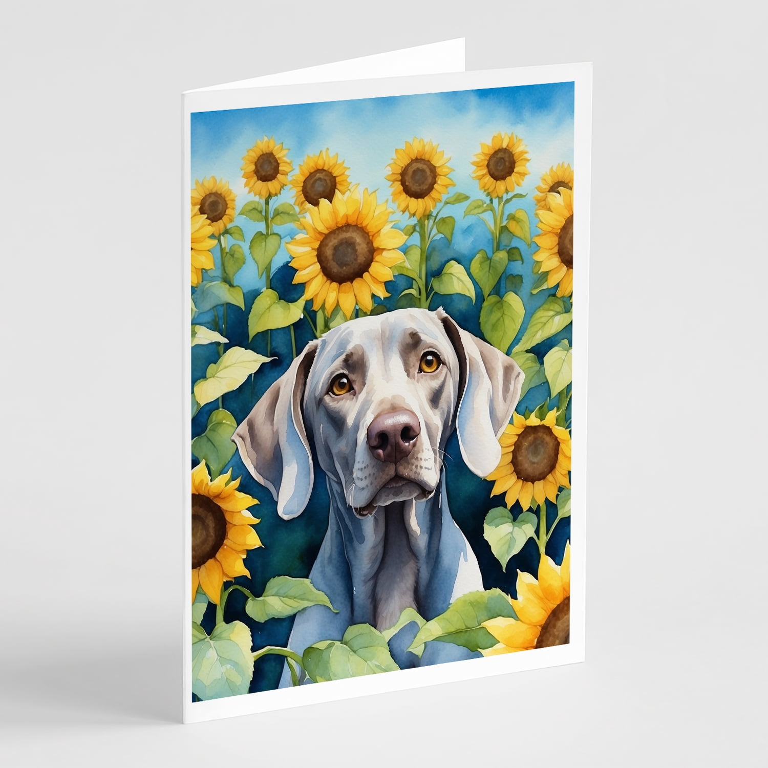 Weimaraner in Sunflowers Greeting Cards Pack of 8 7 in x 5 in