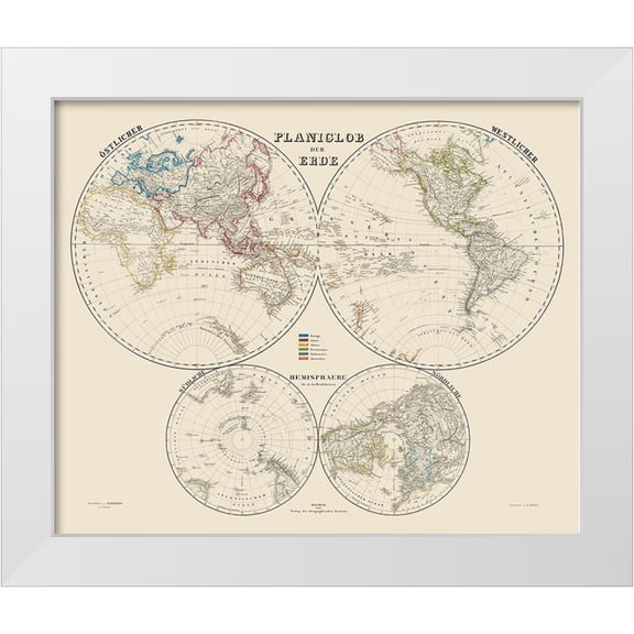 Weimer 14x12 White Modern Wood Framed Museum Art Print Titled - World Hemispheres - Weimer 1856