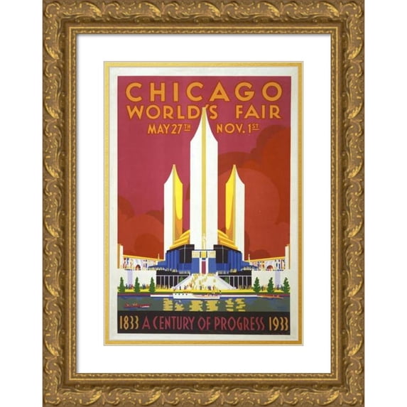 Weimer Pursell 18x24 Gold Ornate Framed and Double Matted Museum Art Print Titled - Chicago World's Fair. a Century of Progress (1933)